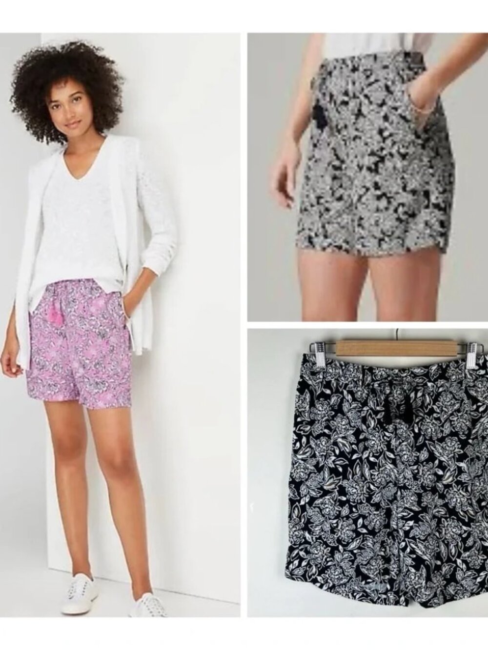 J. Jill Breezy Lightweight Pink Floral Tasseled-Drawstring Pull-On Shorts M